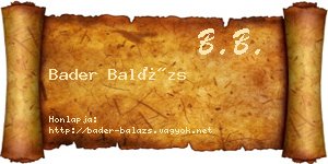 Bader Balázs névjegykártya